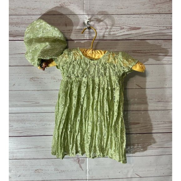 Joy Kids Baby Girl Size M Light Green Lace Dress w/ hat Photo Shoot Outfit Rayon - Picture 1 of 7